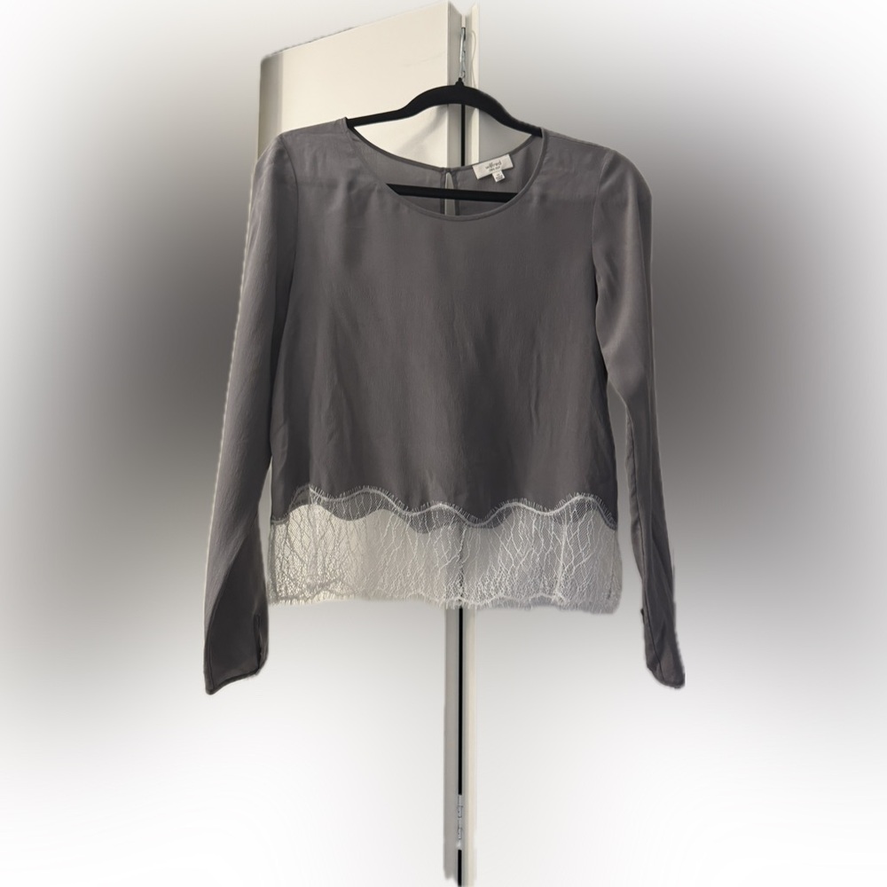 Aritizia Wilfred 100% silk Elegant Gray Lace Trim Women's Top